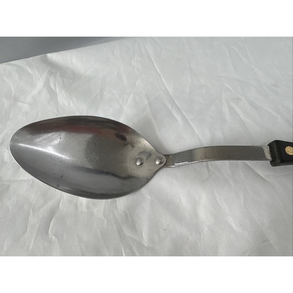 Vintage Stanley Serving Spoon Stainless 12" Oval Basting Black Handle Curved USA - Picture 3 of 5
